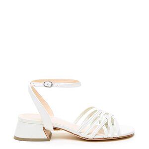 White Strappy Ankle‑Buckle Block Heel Sandal